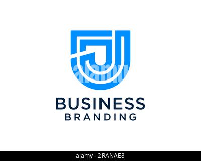 Abstract Initial Letter J Logo. Blue Cut Style isolated on White Background. Usable for Business, Technology and Branding Logos. Flat Vector Logo Desi Stock Vector