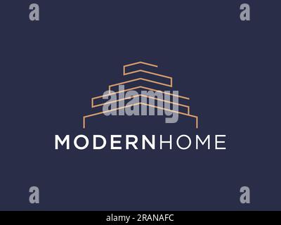 Simple modern building architecture logo design with line art skyscraper graphic. Stock Vector