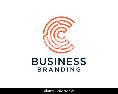 Abstract Initial Letter C Logo. Orange Line Style isolated on White Background. Usable for Business and Technology Logos. Flat Vector Logo Design Temp Stock Vector