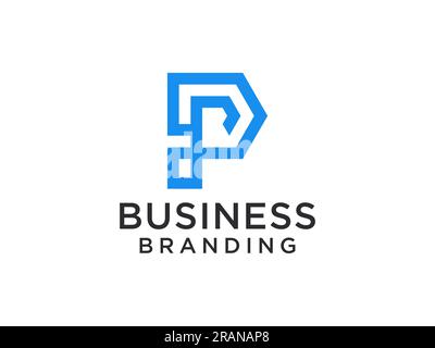 Abstract Initial Letter P Logo. Blue Geometric Shape with Line isolated on White Background. Usable for Business and Branding Logos. Flat Vector Logo Stock Vector
