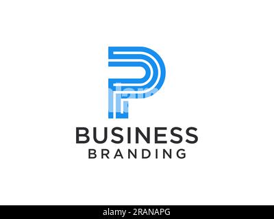 Abstract Initial Letter P Logo. Blue Geometric Shape with Line isolated on White Background. Usable for Business and Branding Logos. Flat Vector Logo Stock Vector
