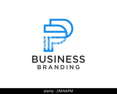 Abstract Initial Letter P Logo. Blue Geometric Shape with Line isolated on White Background. Usable for Business and Branding Logos. Flat Vector Logo Stock Vector