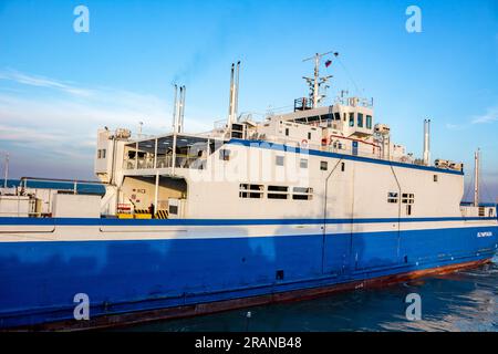 KERCH, CRIMEA - OCT. 2014: Port Krym. Kerchenskaya ferry crossing. Ferry 'Olympiada' Stock Photo