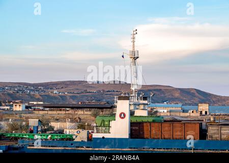 KERCH, CRIMEA - OCT. 2014: Port Krym. Kerchenskaya ferry crossing Stock Photo