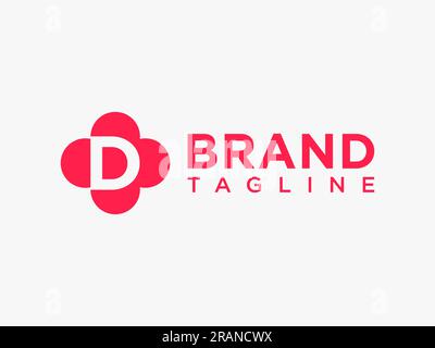 Abstract Initial Letter D Logo. Red Shape with Negative Space. Usable for Business and Branding Logos. Flat Vector Logo Design Template Element Stock Vector