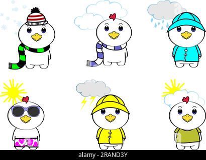 chicken weather kawaii cartoon pack collection illustration in vector format Stock Vector