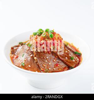 Spicy Beef Slice with Sauce, Isolated on White Background. Stock Photo