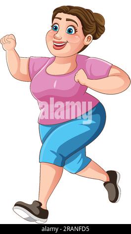 Chubby Woman Running Pose Cartoon Character illustration Stock Vector ...