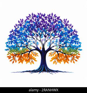 Colourful Vector Tree illustration with multi coloured leaves Stock Vector