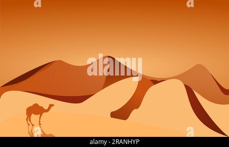 Islamic background in the desert and a camel for celebration, greeting, banner, wallpaper, web design Stock Vector