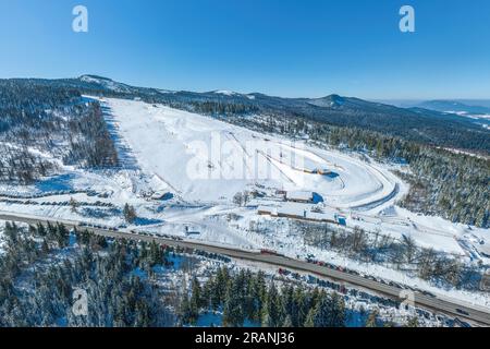 Fantastic winter day in the Großer Arber ski area in the Bavarian Forest Stock Photo