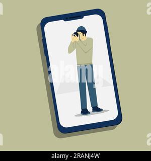 Men flat art design in mobile photography concept. Vector illustration Stock Vector