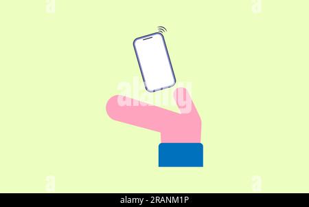 Hand holding smartphone, vector design, tecnology vector illustration, cartoon systyle... Stock Vector