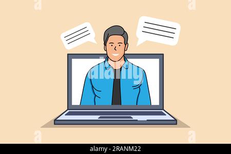 A businessperson, a man, holding a pointer and explaining online. Stock Vector