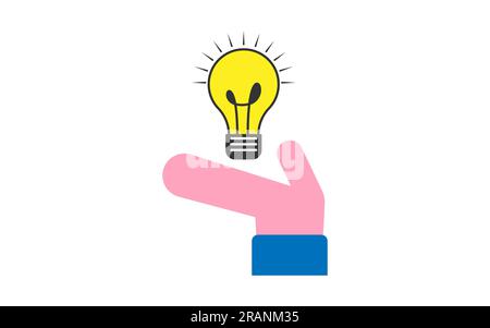 Hand holding light bulb, concept of business idea, vector design, cartoon systyle... Stock Vector