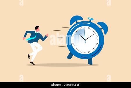 Businessman is chasing time, time management, businessman runs after the clock cartoon vector icon flat illustration white background Stock Vector