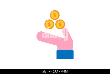 Hand holding gold coin, vector design, concept finance symbol, flat icon... Stock Vector