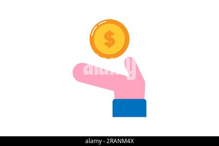 Hand holding gold coin, vector design, concept finance symbol, flat icon... Stock Vector