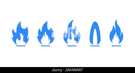 Fire flames blue, set icons, vector illustration Stock Vector