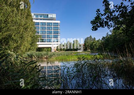 Former Kone Corporation headquarters (1973), designed by Markku Petäjä, now a residential building, at Munkkiniemen puistotie 24 in Helsinki, Finland Stock Photo