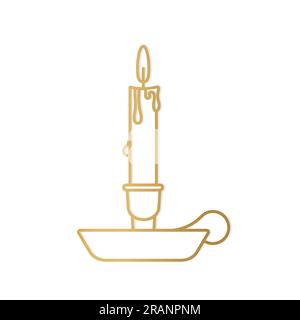 golden burning candle in candlestick with handle- vector illustration Stock Vector