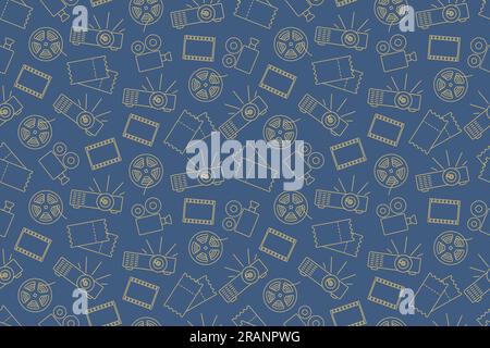 seamless pattern with movie industry icons: camera, film reel and frame, projector, cinema tickets - vector illustration Stock Vector