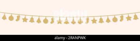 golden garland with christmas symbols - vector illustration Stock Vector