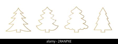 collection of golden christmas trees- vector illustration Stock Vector
