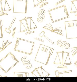 golden seamless pattern with legal advice, court, attorney, law related icons- vector illustration Stock Vector