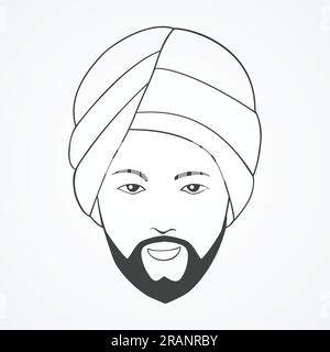 Line art illustration of an Indian man wearing a turban Stock Vector