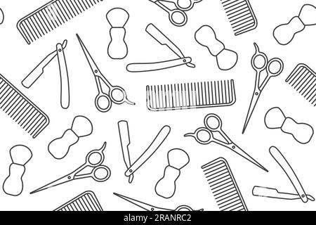 seamless barber shop icons pattern: brush, razor, scissors and comb- vector illustration Stock Vector