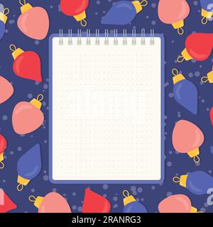 blank notebook and christmas balls; shopping, to do list for christmas concept- vector illustration Stock Vector