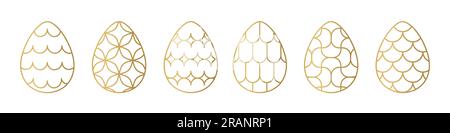 set of golden easter eggs with different decorative elements - vector illustration Stock Vector