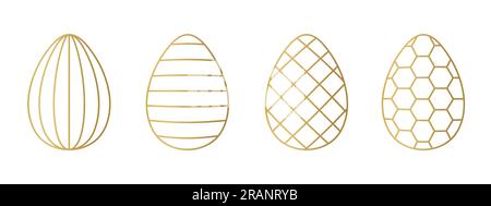 set of different golden easter eggs - vector illustration Stock Vector