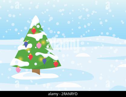 decorated christmas tree in snowfall-  vector illustration Stock Vector