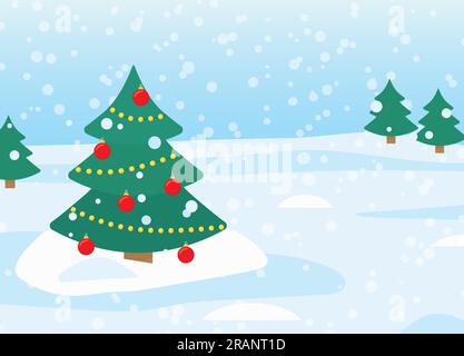decorated christmas tree in snowfall-  vector illustration Stock Vector