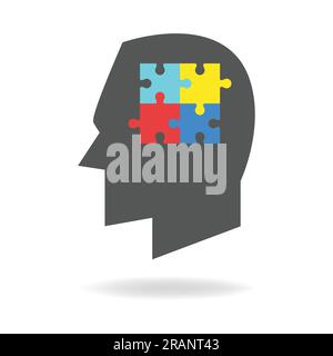 Human head silhouette with colorful jigsaw puzzle symbolizing autism Stock Vector