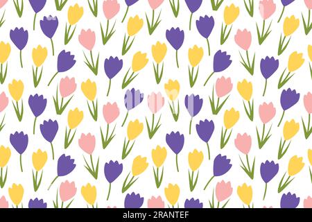 seamless spring pattern with crocus flowers- vector illustration Stock Vector
