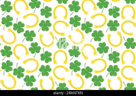 seamless St. Patrick's day pattern with shamrock and horseshoe, symbols of luck - vector illustration Stock Vector