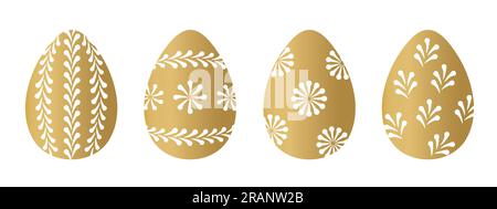 set of different golden easter eggs with traditional ornaments - vector illustration Stock Vector