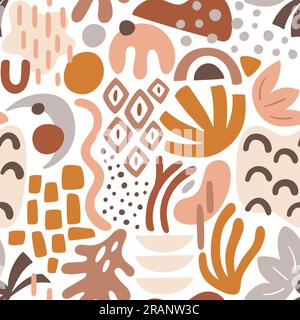 Abstract shapes seamless pattern. Boho organic shapes with warm color palette. Square repeat pattern design. Vector illustration. Stock Vector
