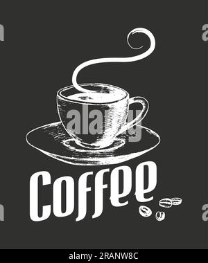 Cup of coffee in vintage style. Ice coffee in a glass. Hand drawn ...