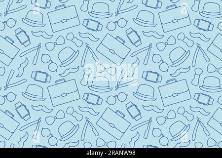 Father's Day seamless pattern with hat, watch, bow tie, briefcase, eyeglasses, shaving brush, razor icons- vector illustration Stock Vector