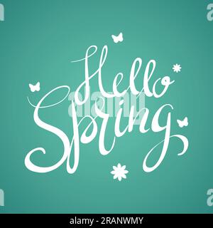 Hand writing of Hello Spring, handwritten, spring theme Stock Vector