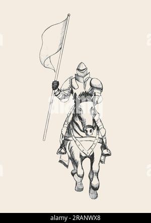 Medieval man drawing, horse riding illustration vector Stock Vector ...