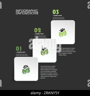 Minimal Paper Cut Infographics Design - White Round Squares On Black Background With Eco Icons Stock Vector