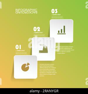 Minimal Paper Cut Infographics Design - White Round Squares On Green Background Stock Vector