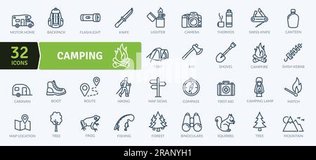 Camping Icons Pack. Thin line icons set. Simple vector icons Stock Vector