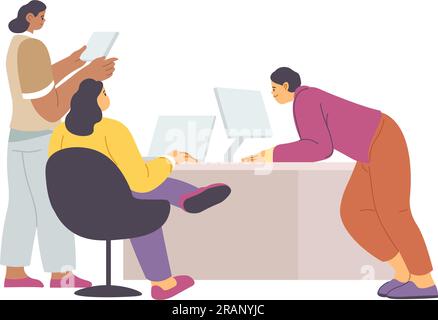 People working on computers in office, employees Stock Vector