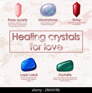 Healing crystals for love collection illustration Stock Vector